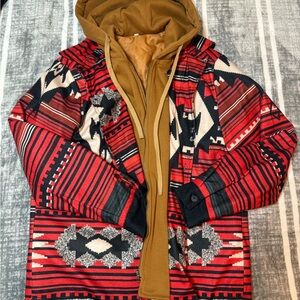 Tribal Patterned Jacket with Brown Hoodie